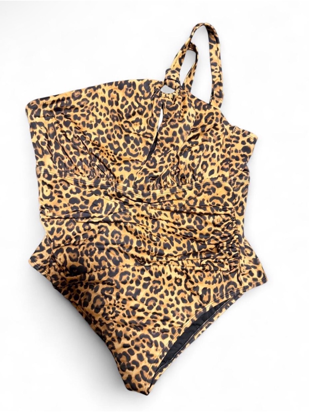 Women’s One-Shoulder Leopard Print Swimsuit - Tan/Black